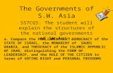 The Governments of S.W. Asia SS7CG5: The student will explain the structures of the national governments of SW Asia. a. Compare the PARLIAMENTARY DEMOCRACY.