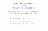 Complex Dynamics and Crazy Mathematics Dynamics of three very different families of complex functions: 1.Polynomials (z 2 + c) 2. Entire maps ( exp(z))