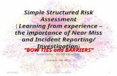 Simple Structured Risk Assessment Learning from experience – the importance of Near Miss and Incident Reporting/ Investigation ) Simple Structured Risk.