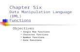 Chapter Six Data Manipulation Language (DML) Functions Objectives Single Row functions Character functions Number functions Date functions.