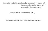 Formula weight (molecular weight) - sum of the atomic weights of all atoms in the species Determine the MW of SCl 2 Determine the MW of calcium nitrate.