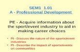 SEM1 1.01 A - Professional Development PE - Acquire information about the sport/event industry to aid in making career choices PI - Discuss the nature.