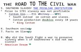 5. SOUTHERN SLAVERY THE PECULIAR INSTITUTION  Prior to 1791 slavery was not profitable  Cotton Gin----Eli Whitney---1791  South relied on cotton and.
