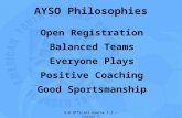 Open Registration Balanced Teams Everyone Plays Positive Coaching Good Sportsmanship AYSO Philosophies U-8 Official Course 1.1 - Lesson 1.