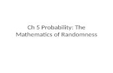 Ch 5 Probability: The Mathematics of Randomness. 5.1.1 Random Variables and Their Distributions A random variable is a quantity that (prior to observation)