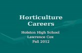 Horticulture Careers Holston High School Lawrence Cox Fall 2012.