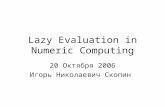 Lazy Evaluation in Numeric Computing 20 Октября 2006 Игорь Николаевич Скопин.