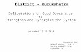 Deliberations on Good Governance to Strengthen and Synergize the System Presented by: Nikhil Gajraj, I.A.S Deputy Commissioner, Kurukshetra on dated 13.11.2014.