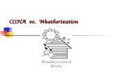 OSHA vs. Weatherization. Occupational Safety and Health Administration The United States Occupational Safety and Health Administration (OSHA) is an agency.