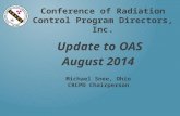 Conference of Radiation Control Program Directors, Inc. Update to OAS August 2014 Michael Snee, Ohio CRCPD Chairperson.