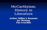 McCarthyism: History in Literature Arthur Miller’s Reasons for Writing The Crucible.