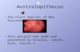 Australopithecus The First Species of Man Discovered This project was made and presented by Giselle, Janeth, Kyle, Taylor C.