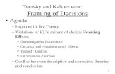 1 Tversky and Kahnemann: Framing of Decisions Agenda: –Expected Utility Theory –Violations of EU’s axioms of choice: Framing Effects Nontransparent Dominance.