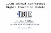 1 ICCHE Annual Conference Higher Education Update Dr. Alan Phillips Executive Deputy Director Illinois Board of Higher Education February 7, 2014.