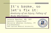 It’s broke, so let’s fix it: Anatomy of an Injury, Fallacy of Body Mechanics Valerie Beecher, MS, AEP Ergonomics – Employee Health Danielle Wheeler-Vickery,