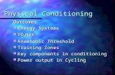 Physical Conditioning Outcomes Energy Systems Energy Systems VO 2 max VO 2 max Anaerobic Threshold Anaerobic Threshold Training Zones Training Zones Key.