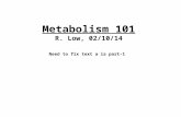 Metabolism 101 R. Low, 02/10/14 Need to fix text a la part-1.