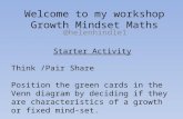 Welcome to my workshop Growth Mindset Maths @helenhindle1 Starter Activity Think /Pair Share Position the green cards in the Venn diagram by deciding if.