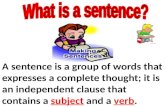 A sentence is a group of words that expresses a complete thought; it is an independent clause that contains a subject and a verb.