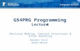 1 G54PRG Programming Lecture 1 Amadeo Ascó Adam Moore 6 Decision Making, Control Structures & Error Handling.