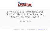Why Dealers Who Neglect Social Media Are Leaving Money on the Table JOE MATTHEWS Joe Matthews | Tagkast | CEO and Co-Founder | joe@tagkast.com ljoe@tagkast.com.