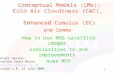 1 Conceptual Models (CMs): Cold Air Cloudiness (CAC), Enhanced Cumulus (EC ) and Comma How to use MSG satellite images similarities to and improvements.