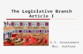 The Legislative Branch Article I U.S. Government Mrs. Ashford.