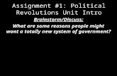 Assignment #1: Political Revolutions Unit Intro Brainstorm/Discuss: What are some reasons people might want a totally new system of government?