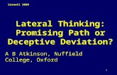1 Lateral Thinking: Promising Path or Deceptive Deviation? A B Atkinson, Nuffield College, Oxford Cornell 2009.