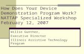 How Does Your Device Demonstration Program Work? NATTAP Specialized Workshop February 12, 2007 Willie Gunther, Executive Director Illinois Assistive Technology.