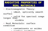 RADIATIVE PROPERTIES OF REAL MATERIALS Electromagnetic Theory: ▪ ideal, optically smooth surface ▪ valid for spectral range larger than visible Real Materials: