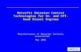 Retrofit Emission Control Technologies for On- and Off-Road Diesel Engines Manufacturers of Emission Controls Association May 2002.