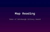 Map Reading Duke of Edinburgh Hillary Award. Maps 2D representation of the ground, showing recognisable features and contour lines.