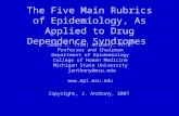 The Five Main Rubrics of Epidemiology, As Applied to Drug Dependence Syndromes James C. (Jim) Anthony, Ph.D. Professor and Chairman Department of Epidemiology.