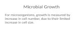 Microbial Growth For microorganisms, growth is measured by increase in cell number, due to their limited increase in cell size.