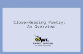 Close-Reading Poetry: An Overview. What is a Close Reading? A close reading is the careful, sustained analysis of any text that focuses on significant.