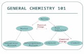 GENERAL CHEMISTRY 101 Matter Mixture Pure Substance Physical Change Heterogeneous Mixture Homogeneous Mixture ElementCompound Chemical Change.