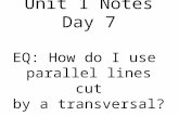 Unit 1 Notes Day 7 EQ: How do I use parallel lines cut by a transversal?