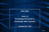 MIS 2000 Class 13 Knowledge Processes & Knowledge Work Systems Updated Feb. 2015 1 of 15.