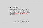 Mission Engineering and Science Analysis (MESA) Jeff Valenti What is MESA?