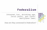 Federalism Internet tax, drinking age, local parks, gun zones, marijuana laws… How are they connected to Federalism?
