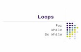 Loops For While Do While. Loops Used to repeat something Loop statement creates and controls the loop