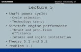 Chalmers University of Technology Lecture 5 Shaft power cycles –Cycle selection –Technology trends Aircraft engine performance –Thrust and propulsion efficiency.