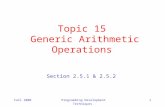 Fall 2008Programming Development Techniques 1 Topic 15 Generic Arithmetic Operations Section 2.5.1 & 2.5.2.