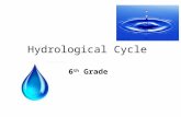Hydrological Cycle 6 th Grade. Review: Hydrological Cycle (Water Cycle) What are the 3 major components? – 1) Evaporation – 2) Condensation – 3) Precipitation.