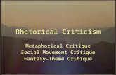 Rhetorical Criticism Metaphorical Critique Social Movement Critique Fantasy-Theme Critique.