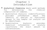 Chapter 1 Introduction  Analytical Chemistry deals with methods for determining the chemical composition of samples. Qualitative Analysis (identification)