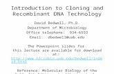 Introduction to Cloning and Recombinant DNA Technology David Bedwell, Ph.D. Department of Microbiology Office telephone: 934-6593 Email: dbedwell@uab.edu.