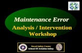 Analysis / Intervention Workshop Analysis / Intervention Workshop Maintenance Error Naval Safety Center School Of Aviation Safety.