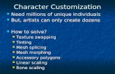 Character Customization Need millions of unique individuals Need millions of unique individuals But, artists can only create dozens But, artists can only.